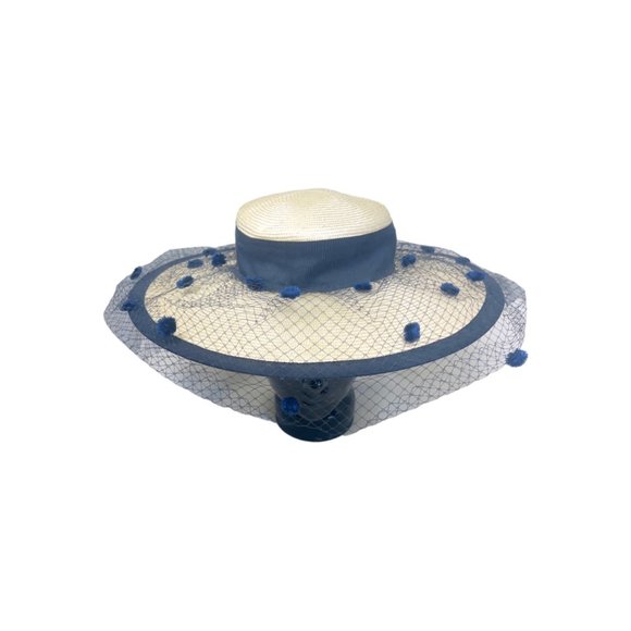 Sonni San Francisco Vintage Cream Lace Hat Beige & Blue - Picture 2 of 12